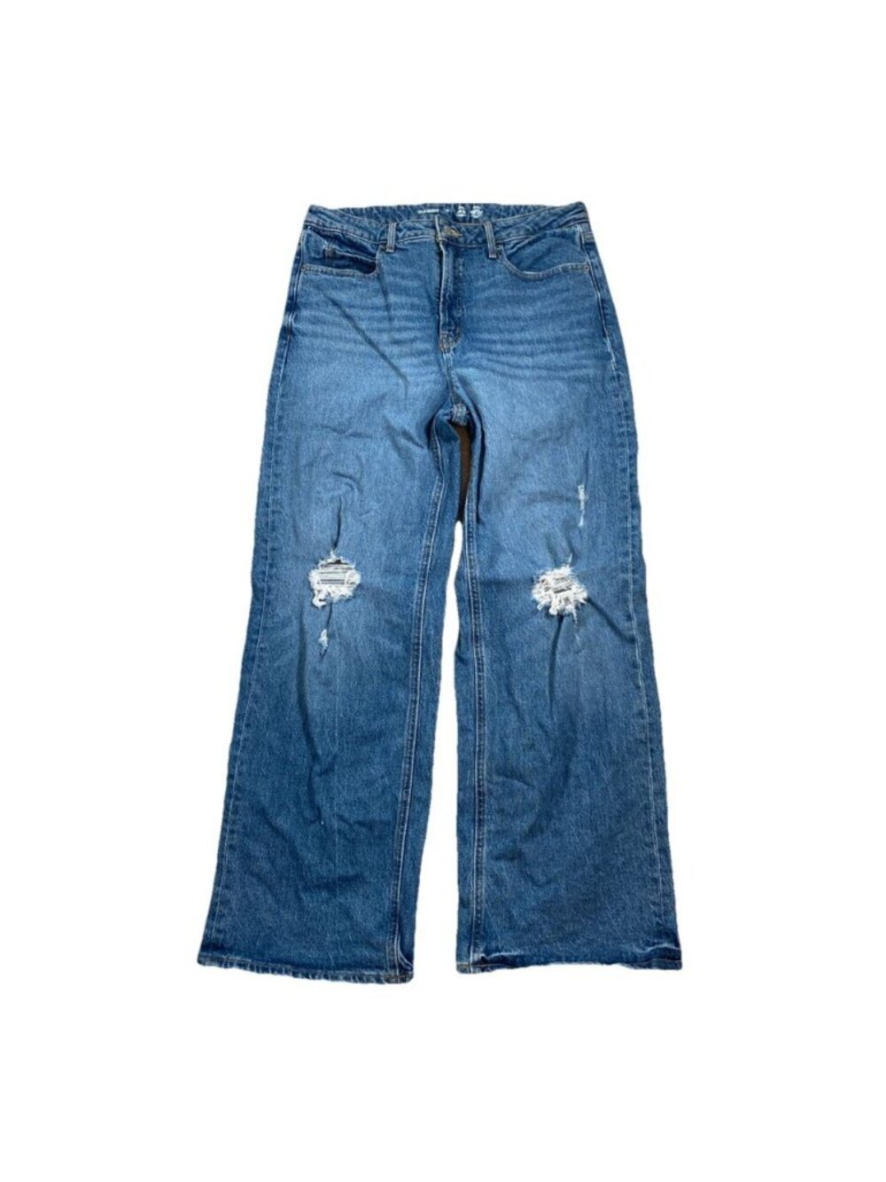 Old Navy Jeans Womens W32" Blue Distressed Ski High Rise Wide Leg Grunge Baggy